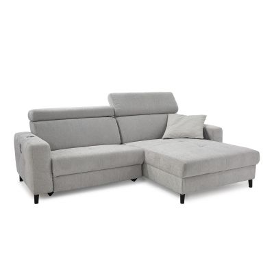Hellgraues Ecksofa mit individuell verstellbarer Kopfstütze und Ottomane