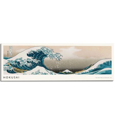 Frontansicht des Wandbilds „The Great Wave“ in Blau, Größe 52 × 156 cm; das vollständige Motiv ist zu sehen.