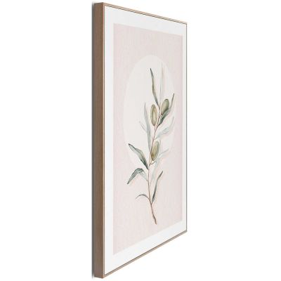 Seitliche Schrägansicht des Wandbilds „Circle Olives“, 30 × 40 cm; Profil, Kante und Tiefe des Bildes sind erkennbar.