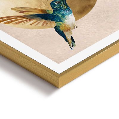 Detailaufnahme einer Ecke des Wandbilds „Dancing Hummingbirds“, 30 × 40 cm; Oberfläche, Kante und Materialstärke sind sichtbar.