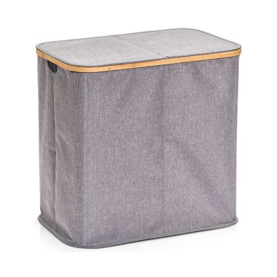 Zeller Wäschesammler 2fach; Farbe grau; Material Polyester/Bambus; Ausführung: 2-fach; Maße ca. 53,4 × 33 × 50 cm.