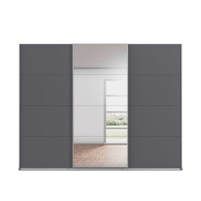 Moderner Kleiderschrank in Grau-Metallic mit breiter Spiegeltür für optische Raumvergrößerung