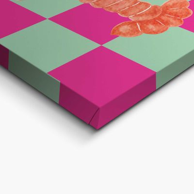 Detailaufnahme einer Ecke des Wandbilds „Lobster Checkers“, 20 × 30 cm; Oberfläche, Kante und Materialstärke sind sichtbar.