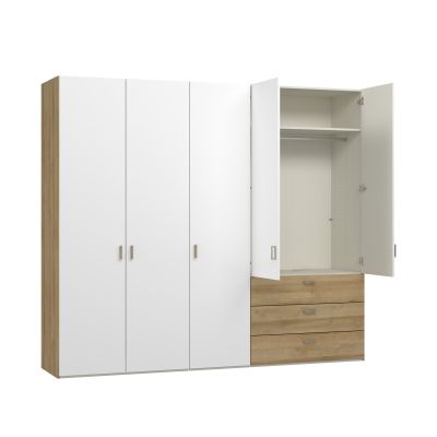 Kleiderschrank mit geöffneter Drehtür im Mittelbereich und sichtbarer Kleiderstange