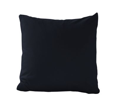 Quadratischen Kissen mit Bezug in Schwarz, vollständig in frontaler Ansicht vor weißem Hintergrund dargestellt; Größe 40 x 40 cm.