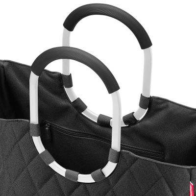 Detailaufnahme der ovalen Tragegriffe und Innentasche der Reisenthel Tasche