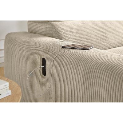 Detailansicht einer Polstergarnitur in Light Greige, Stellmaß 277x187 cm, mit USB-A und USB-C Ladeanschluss integriert
