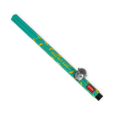 Grüner Gelstift mit Gorilla-Aufsatz, vollständig auf weißem Hintergrund dargestellt.