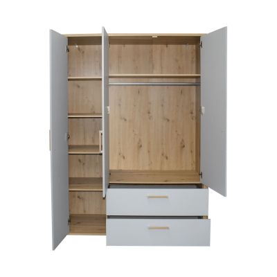 Kleiderschrank asteiche / kreidegrau matt lack NB 138x189x51 cm
