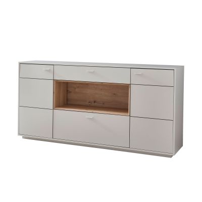 Breites Sideboard mit Beleuchtung in Kaschmir und Eiche Artisan mit Türen und offenen Fächern