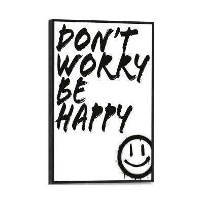 Frontansicht des Wandbilds „Don't Worry“ in Schwarz-Weiß, Größe 20 × 30 cm; das vollständige Motiv ist zu sehen.