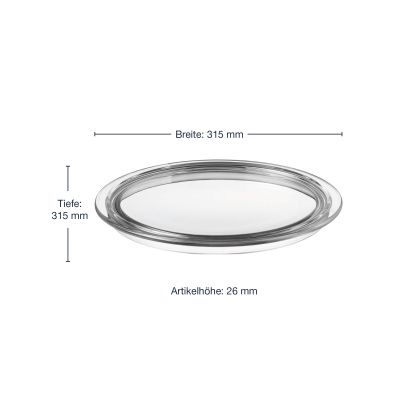 Runde Glasplatte aus klarem Glas mit 315 mm Breite Tiefe und 26 mm Höhe