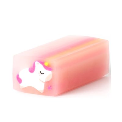 Rosa Duft-Radiergummi mit Einhornmotiv, ohne Banderole als rechteckiger Radiergummi gezeigt.