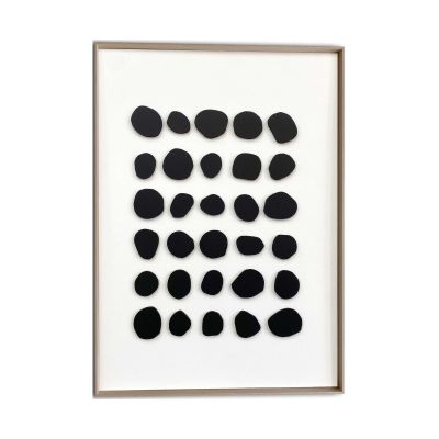 Frontansicht des Wandbilds „Black Dots“ in Schwarz-Weiß, Größe 50 × 70 cm; das vollständige Motiv ist zu sehen.