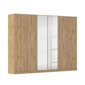 Drehtürenschrank 6-türig 2 Spiegeltüren Spiegel/Glas teilaufgelegt Dekor-Druck Eiche Artisan