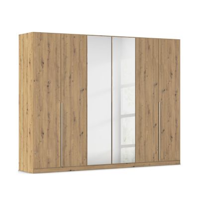 Drehtürenschrank 6-türig 2 Spiegeltüren Spiegel/Glas teilaufgelegt Dekor-Druck Eiche Artisan
