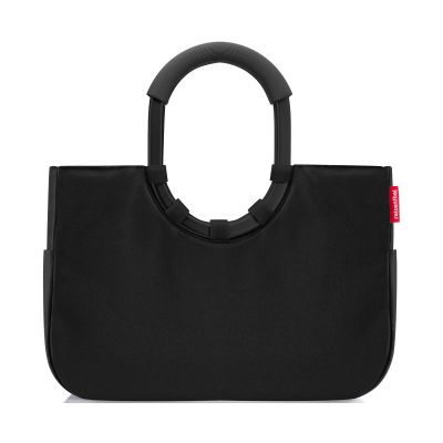 Shopper von Reisenthel, Modell Loopshopper M, in Schwarz mit schwarzen Rahmendetails, von hinten mit zwei ovalen Ringgriffen.