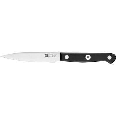 Schmales Spick- und Garniermesser mit kurzer Klinge, Serie Gourmet von ZWILLING, Klingenlänge 100 mm, freigestellt auf weißem Hintergrund.