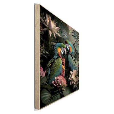 Seitliche Schrägansicht des Wandbilds „Tropical Love“, 50 × 40 cm; Profil, Kante und Tiefe des Bildes sind erkennbar.