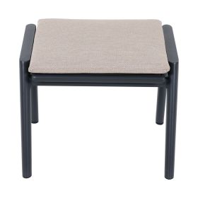 Moderner Gartenhocker mit beigem Sitzpolster und stabilem Aluminiumrahmen in Anthrazit, frontal aufgenommen.