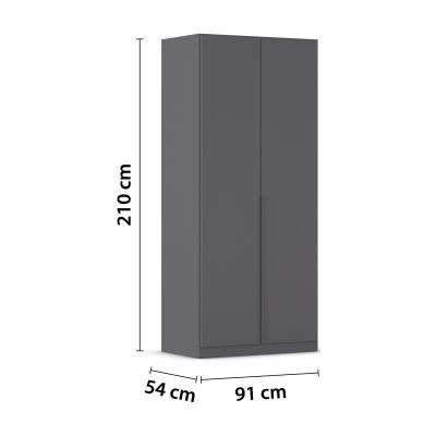 Grau-Metallicer 2-türiger Kleiderschrank mit Maßangaben Breite 91 cm, Höhe 210 cm und Tiefe 54 cm