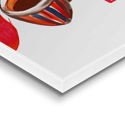 Detailaufnahme einer Ecke des Wandbilds „Many Coffees“, 40 × 50 cm; Oberfläche, Kante und Materialstärke sind sichtbar.