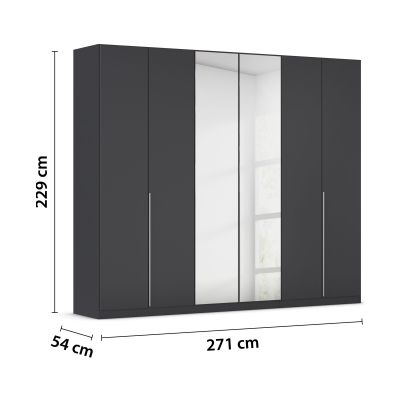 Grau-Metallicer Kleiderschrank mit Spiegeltüren und Maßangaben 271 cm Breite, 229 cm Höhe und 54 cm Tiefe
