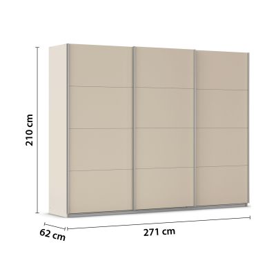 Champagnerfarbener Kleiderschrank mit Maßangaben 271 cm Breite, 210 cm Höhe und 62 cm Tiefe