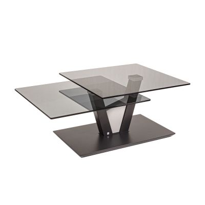 Schwenkbarer Couchtisch mit Glasplatte in Grau, Gestell aus Metall und Holz, Stellmaß 65x36x118 cm