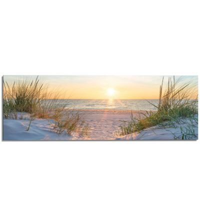 Frontansicht des Wandbilds „Golden Hour“ in Beige, Größe 52 × 156 cm; das vollständige Motiv ist zu sehen.