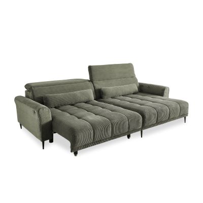 Großes Sofa in grünem Cordstoff mit strukturierter Oberfläche und bequemer Polsterung.