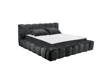 Polsterbett „Cremona 97 Black“ mit Premium-9-Zonen-Tonnentaschenfederkern-Matratze, Rollrost und Kissen, Liegefläche 180x200 cm, schräg fotografiert