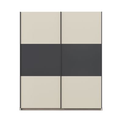 Schwebetürenschrank mit Champagner-Absetzung und Front in Grau Metallic, in frontaler Ansicht dargestellt.
