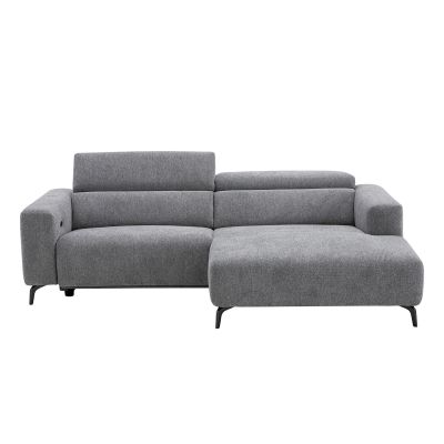 Modernes graues Ecksofa mit Recamiere rechts und niedriger Rückenlehne auf Metallfüßen