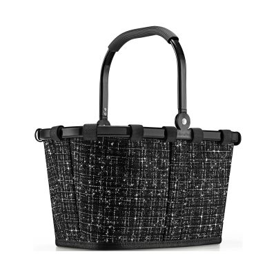 Kleiner Einkaufskorb von Reisenthel, Modell Carrybag XS, in Schwarz mit Bouclé-Struktur, frontal mit hochgestelltem Tragegriff