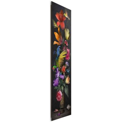 Seitliche Schrägansicht des Wandbilds „Flower Portrait“, 30 × 90 cm; Profil, Kante und Tiefe des Bildes sind erkennbar.