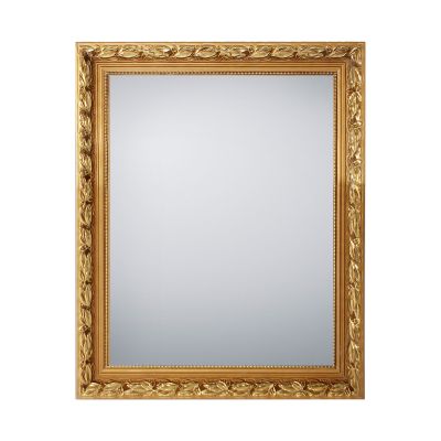 Spiegel Sonja in Gold, freigestellt in einer zweiten Gesamtansicht; zu sehen ist die rechteckige Spiegelfläche mit ornamentiertem Rahmen; Maße ca. 55 x 70 x 3,5 cm.