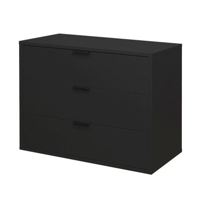 Schwarze Kommode mit drei geschlossenen Schubladen, schlichtes und elegantes Design