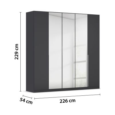 Grau-Metallicer Kleiderschrank mit Spiegeltüren und Maßangaben 226 cm Breite, 229 cm Höhe und 54 cm Tiefe