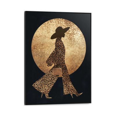 Frontansicht des Wandbilds „Walking Lady“ in Gold, Größe 30 × 40 cm; das vollständige Motiv ist zu sehen.