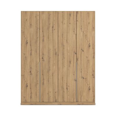Minimalistischer 4-türiger Kleiderschrank in Eiche Artisan mit schlichten langen Griffleisten in Frontansicht