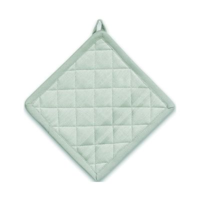 Quadratischer grüner Topflappen mit gesteppter Karostruktur und Aufhängeschlaufe