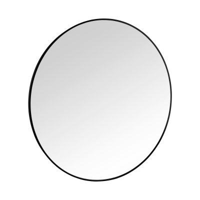 Spiegel Britt in Schwarz, freigestellt in vollständiger Ansicht; zu sehen ist die runde Spiegelfläche mit schmalem Rahmen; Maße ca. 100 x 100 x 3 cm.