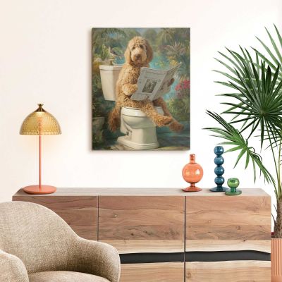 Das Wandbild „Doodle Break“ in Grün, 40 × 50 cm, hängt in einem eingerichteten Wohnraum und zeigt die Größenwirkung an der Wand.