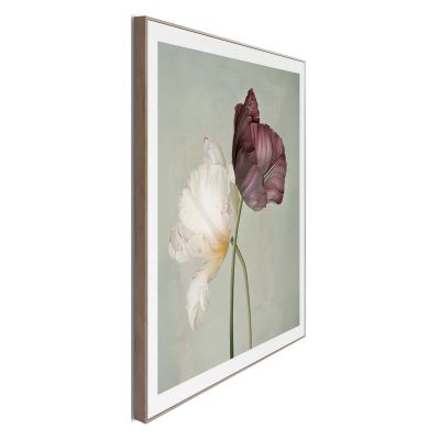 Seitliche Schrägansicht des Wandbilds „Tulip Elegance“, 50 × 50 cm; Profil, Kante und Tiefe des Bildes sind erkennbar.