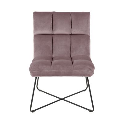 Loungestuhl mit breiter Sitzfläche und Rückenlehne in dusty rose mit quadratischer Naht, frontal aufgenommen