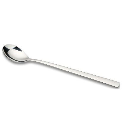 Longdrinklöffel Fusion: polierter Fusion Longdrinklöffel mit kleiner Laffe und besonders langem geradlinigem Griff, diagonal freigestellt.