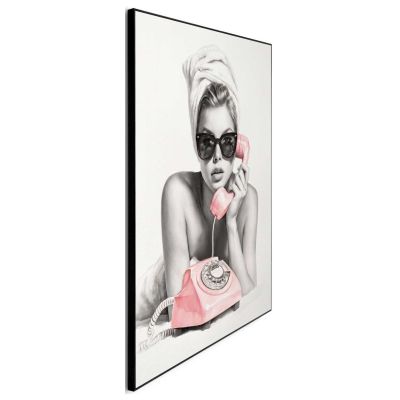 Seitliche Schrägansicht des Wandbilds „Fashion Calling“, 50 × 70 cm; Profil, Kante und Tiefe des Bildes sind erkennbar.
