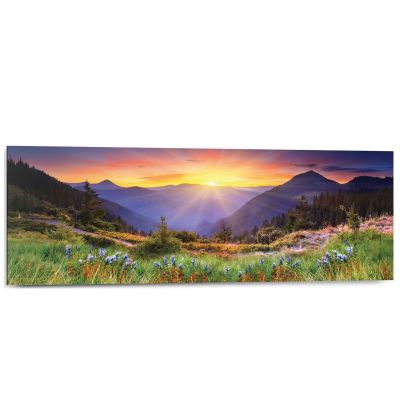Frontansicht des Wandbilds „Swiss Mountains“ in Mehrfarbig, Größe 30 × 90 cm; das vollständige Motiv ist zu sehen.