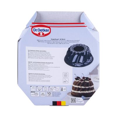 Rückseite der Verpackung mit Eigenschaften der Gugelhupfform 18 cm von Dr Oetker